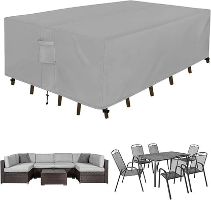 Easy-Going Rectangle Patio Furniture Cover Waterproof Outdoor Dining Table and Chair Cover Anti-UV Outside Sectional Sofa Set Covers (126"L x 63"W x 28"H, Grey)