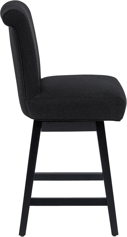 Bar Stools Set of 2, 26 Inch Upholstered Barstools with 15.7" High Back and Footrest, Swivel Counter Height Barstools for Kitchen Island Home Bar Performance Fabric Black