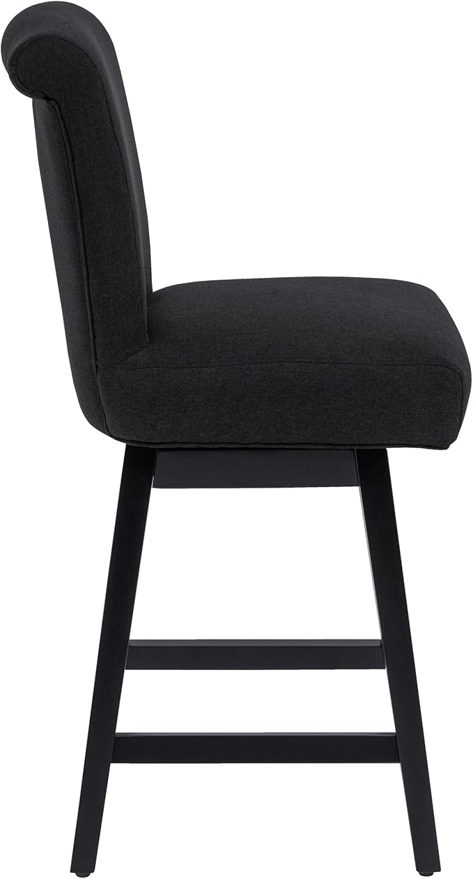 Bar Stools Set of 4, 26 Inch Upholstered Barstools with 15.7" High Back and Footrest, Swivel Counter Height Barstools for Kitchen Island Home Bar Performance Fabric Black