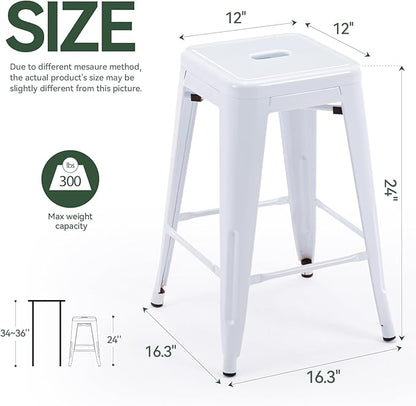 Vogue Furniture Direct 24" High Bar Stools Backless White Metal Barstools Indoor-Outdoor Counter Height Stools with Square Seat, Set of 2 - VF1571004