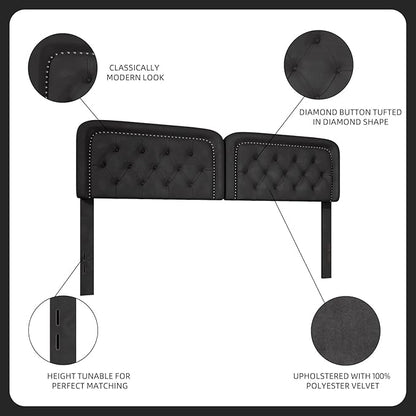 Tufted Upholstered Headboard King Size, Button Adjustable Height King Head Board Only, Sturdy and Durable Solid Wood with Nailhead Trim Headboards, Ideal for Bedroom, Dorm, Guest Room,Black