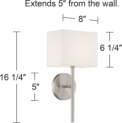 Possini Euro Design Favreau Modern Wall Sconce Lighting Brushed Nickel Silver Hardwired 16 1/4" High Fixture Rectangular Linen Shade Bedroom Bedside Living Room Home Hallway Dining Kitchen