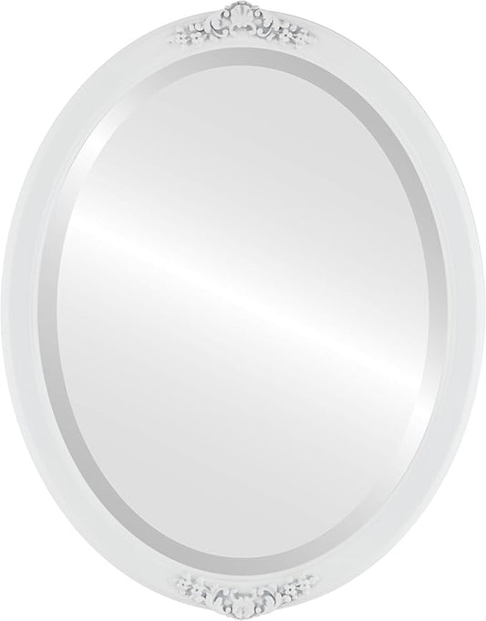 OVALCREST Oval Beveled Wall Mirror for Home Decor - Athena Style - Linen White - 26" x 22" Outside Dimensions