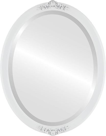 OVALCREST Oval Beveled Wall Mirror for Home Decor - Athena Style - Linen White - 21" x 17" Outside Dimensions