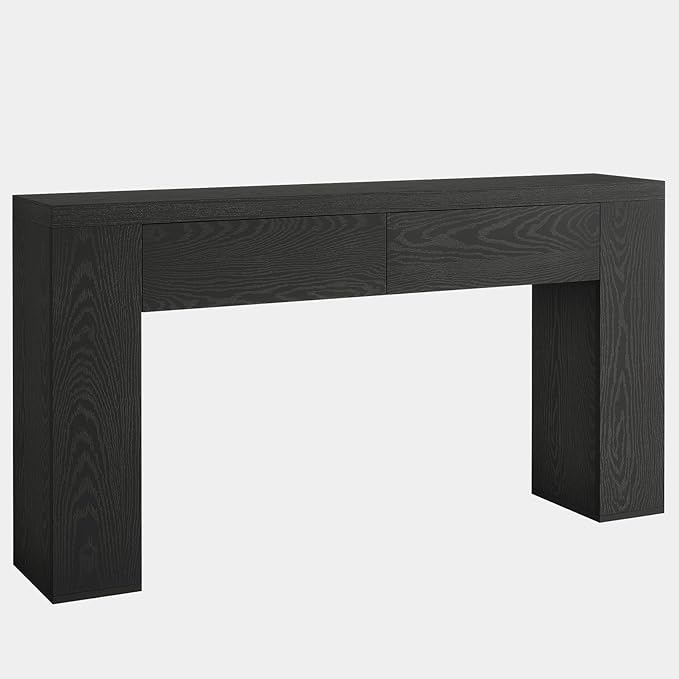 Tribesigns 63-Inch Wooden Console Table with 2 Hidden Drawers, Farmhouse Rustic Brown Sofa Table for Living Room, Hallway, Entrance, Foyer, Easy Assembly (Black)