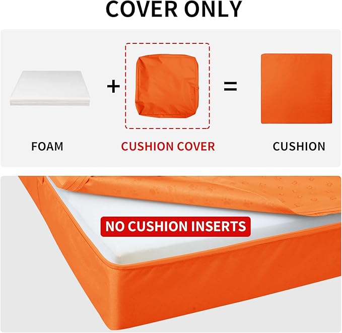 Easy-Going Waterproof Patio Cushion Covers 22x22x4 inch 2 Pack Replacement Non-Slip Outdoor Seat Cushion Slipcover with Zipper. Orange