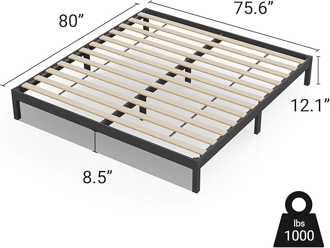 LIFEMENT Classic Wood Platform Bed Frame, Essential, Noise Free, Under Bed Storage, No Box Spring Needed, Easy Assembly (Black, King (U.S. Standard))