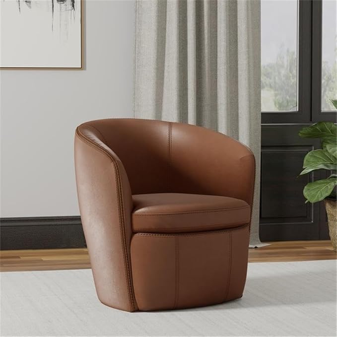 Pemberly Row Vintage Whiskey Italian Leather Swivel Club Chair Two Pack