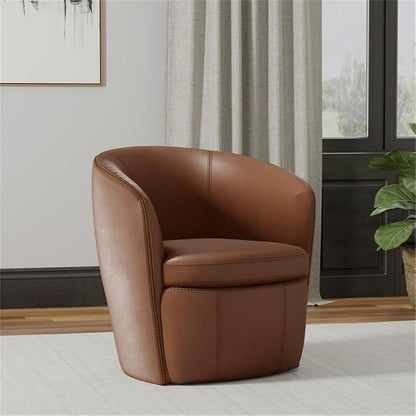Pemberly Row Vintage Whiskey Italian Leather Swivel Club Chair Two Pack