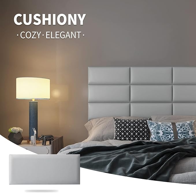 Art3d Peel and Stick Headboard for King, Full and Queen in Grey, Pack of 12 Wall Panels 3D Sized 9.84" x 23.62", Soundproof, Upholstered