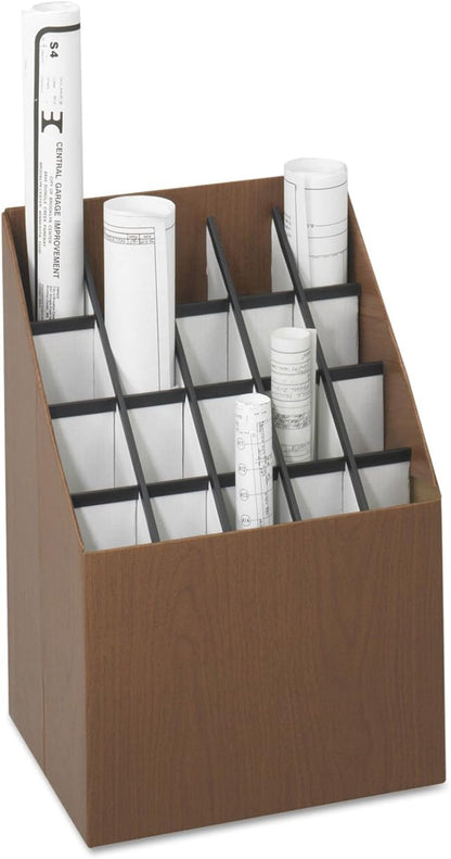 Safco 3081 Vertical Roll File, 20 Compartment, Wood Grain Walnut Finish, Corrugated Fiberboard Construction, 2.75" Compartment Diameter. Sleek Lightweight Storage and Organization