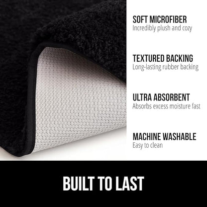 GORILLA GRIP Bathroom Rugs, Ultra Soft Absorbent Mat, Thick Plush Bath Rug, Machine Washable, Microfiber Quick Dry, Mats for Shower, Bathtub and Floor, Home Decor Accessories, 24x17, Black