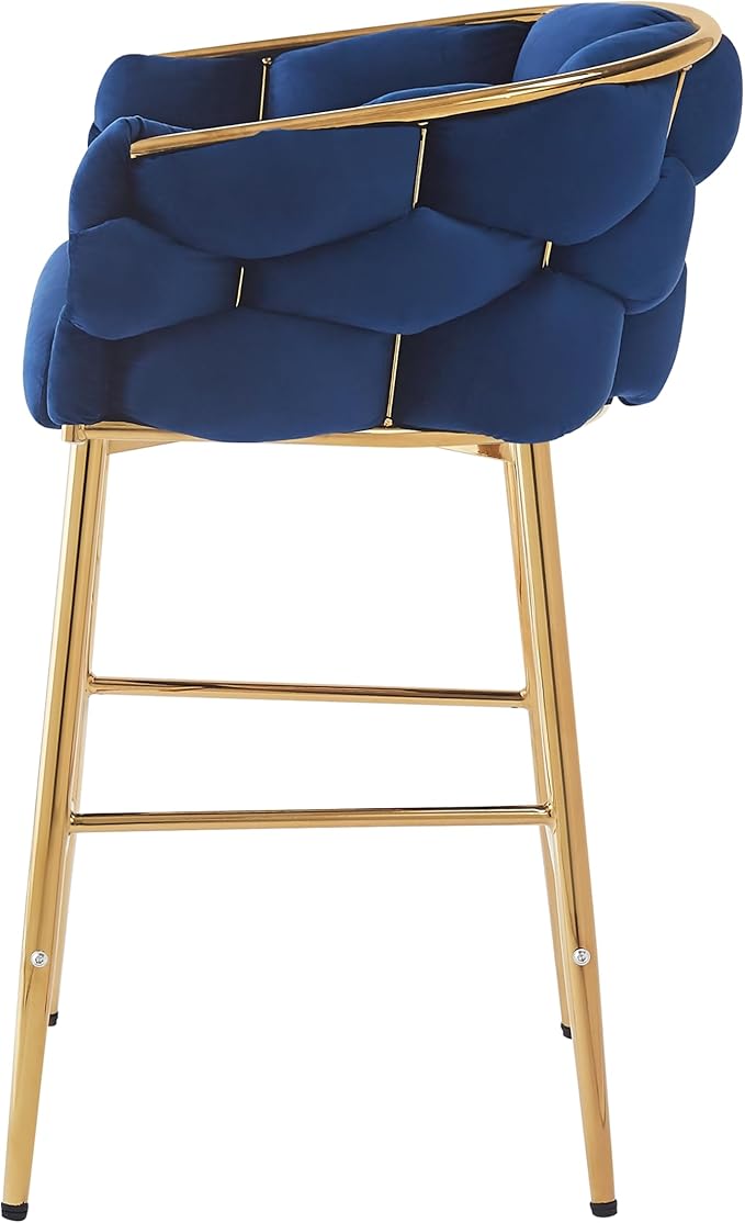 Christopher Knight Home Barrel Counter Stools,Velvet Counter Height Barstools, Modern Luxury Makeup Stool Upholstered Chairs with Gold Legs(Set of 2),Blue