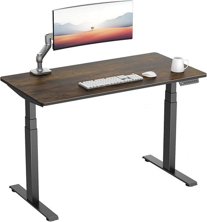 3 Stages Dual Motor Electric Standing Desk with One Piece Desktop, 48 x 24 Inch Adjustable Height Sit to Stand Up Desk for Home Office, Work & Study, Black Frame & Brown Desktop (2 Packages)