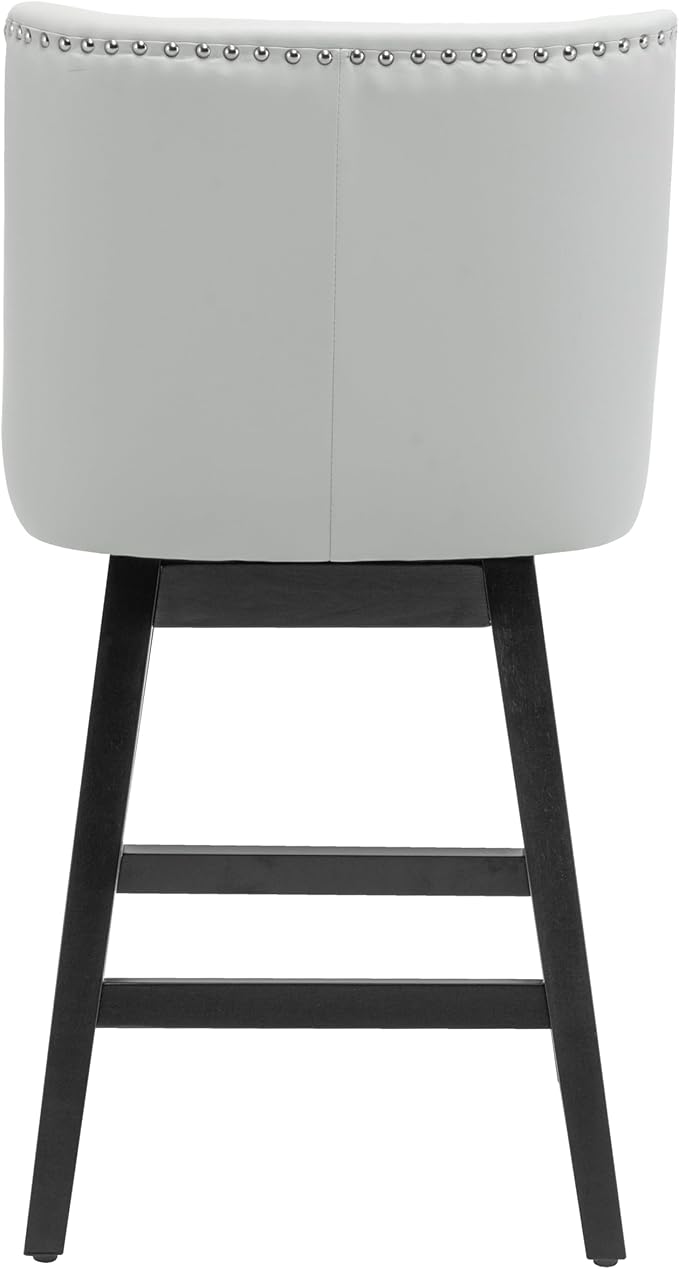 Bar Stools Set of 2, PU Leather Barstools, 26 Inch Upholstered Counter Stools with 13.8" High Back and Footrest, Swivel Counter Height Barstools for Kitchen Island Home Bar Light Gray