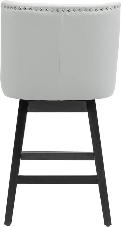 Bar Stools Set of 2, PU Leather Barstools, 26 Inch Upholstered Counter Stools with 13.8" High Back and Footrest, Swivel Counter Height Barstools for Kitchen Island Home Bar Light Gray