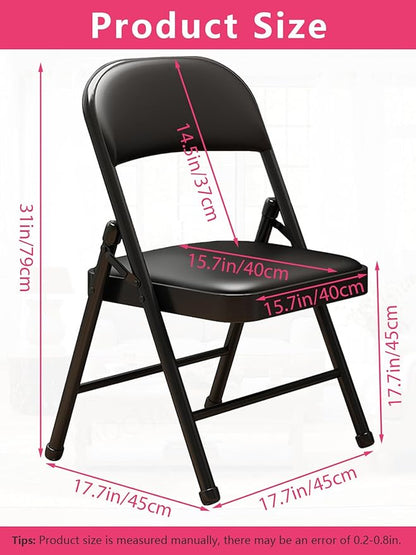 Black Padded Folding Chairs with Cushion 4 Pack, Heavy Duty Steel Metal Frame Foldable Chair for Indoor and Outdoor, Portable Stackable Commercial Seat for Bedroom Patio Party Event
