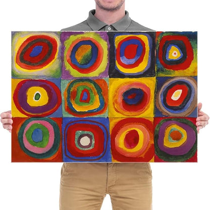 Wieco Art Squares with Concentric Circles Large Canvas Wall Art Print of Wassily Kandinsky's Famous Paintings Abstract Wall Art for Wall Decor Living Room Bedroom Home Decorations