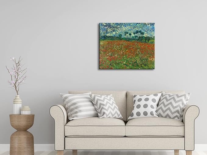 Wieco Art Large Poppy Field June 1890 Canvas Print of Vincent Van Gogh Wall Art Paintings Reproduction Field Pictures Artwork for Wall Decor and Home Decorations