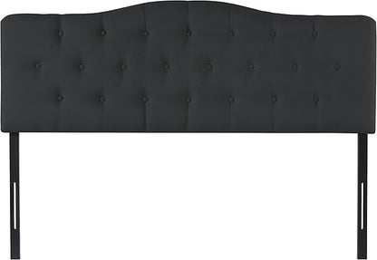 Naomi Home Cassandra Full Size Bed Headboard, Square Tufted, White Linen Fabric, Height Adjustable 42"-52", Metal Legs, Wall/Bed Mount