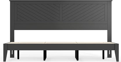 Serene Farmhouse Style Wood Bed in King Size with Chevron Scoring Headboard, Coastal Modern Design, Sturdy, Easy Assembly, Ample Underbed Storage, Black Finish