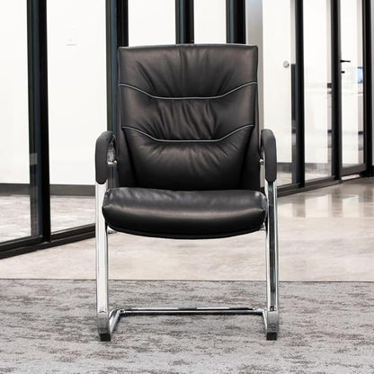 ZURI Modern Carnegie Leather and Chrome Side Chair with Aluminum Base - Black