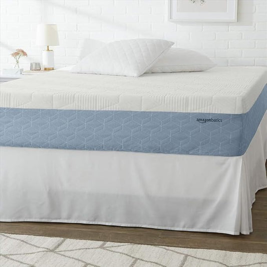 Amazon Basics Gel Memory Foam Mattress, Firm, Cooling, California King Mattress, CertiPUR-US® Certified Foam, 84 x 72 x 12 inches, White/Gray