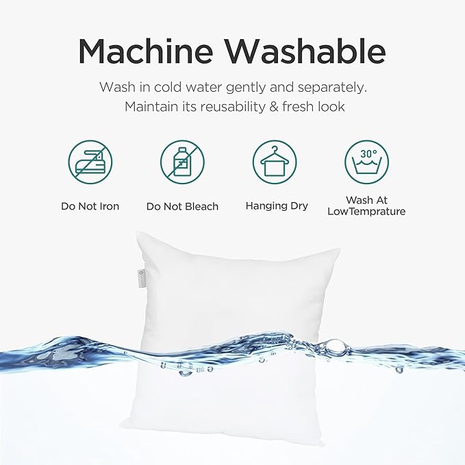 Acanva 24x24 Throw Pillow Inserts Set of 2, Premium Polyester Fiber Fill Square Sham Stuffer Cushion for Sofa, Bed, Couch and Chair, Machine Washable, 24x24 Inch(for 22x22 Cover), White 2 Count