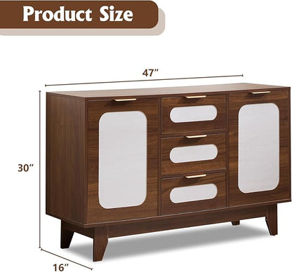 CANMOV Buffet Cabinet with Storage, 47" Sideboard Cabinet with 3 Drawers & 2 Doors, Modern Wood Coffee Bar Sideboard for Kitchen, Dining&LivingRoom, Walnut (Walnut)