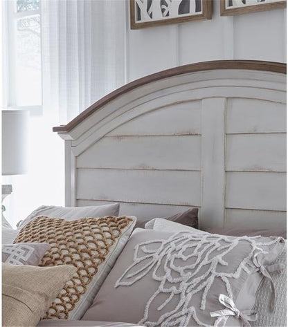 American Woodcrafters Meadowbrook White-Washed Wood Farmhouse Queen Size Arched Panel Headboard