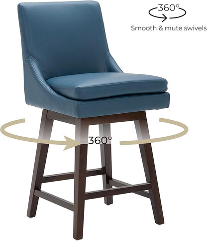 CHITA Counter Height Swivel Barstool, FSC Certified Upholstered Bar Stool, 26.8" H Seat Height, PU Leather in Dark Blue