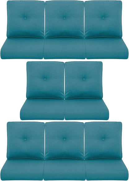 8-Piece Outdoor Patio Cushion Set - Fade & Water Resistant with Removable Olefin Cover, 22x24x4 Inch Memory Foam Cushions for Wicker Sectional Sofa – Peacock Green/Buckle