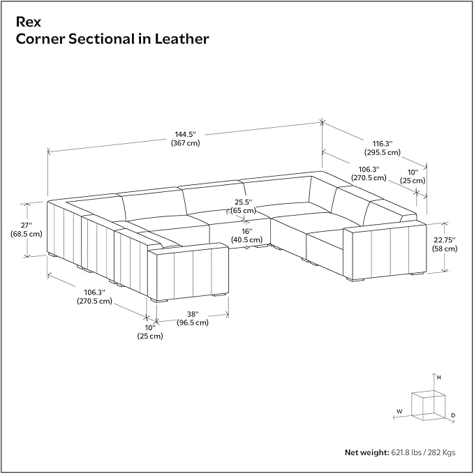SIMPLIHOME Rex U-Shaped Sectional Modular Sofa in Full-Grain Genuine Leather, Sienna, 144-inches Wide, Handcrafted Modern-Style Large Leather Couch for Living Room