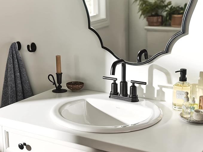 Moen Gibson Matte Black Two-Handle Centerset Modern Bathroom Faucet with Drain Assembly for 4-inch 3-Hole Countertops, 6150BL