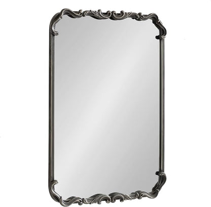 Kate and Laurel Traditional Rounded Rectangle Ornate Mirror; 20 x 27; Black; Ornamental Round Rectangular Classic Framed Wall Mirror for Bathroom Vanity or Fireplace Mantel