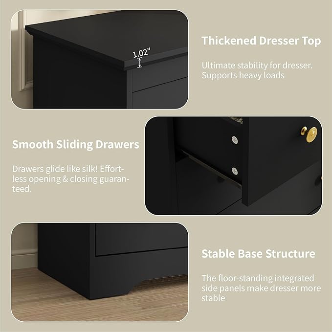 Black Dresser for Bedroom, 9 Drawer Dresser with Large Drawers, 55 Inch Wide Wood Chest for Living Room, Hallway