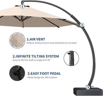7 Piece Patio Dining Set with 11ft Patio Umbrella (Gray), 7 Black Outdoor HDPE Dining Set with 6 Chairs + 1 Large Table with 2" Umbrella Hole, for Market, Pool, Garden, Backyard, Deck