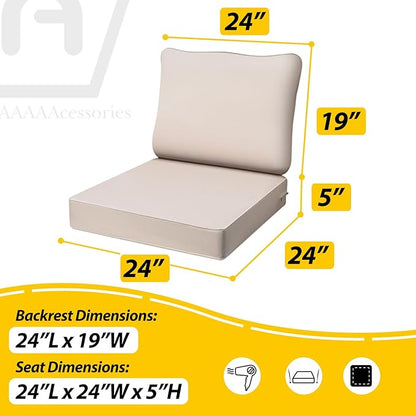 AAAAAcessories Outdoor Deep Seat Cushions, Waterproof, Fade-Resistant Patio Furniture Replacement Cushions, 24" x 24" x 5", Set of 4, Khaki Beige