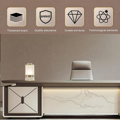 94IN L-Shaped Executive Desk with Drawer Cabinet, Executive Office Desk with LED Strip & Exquisite Handle & Fashionable Pattern Design
