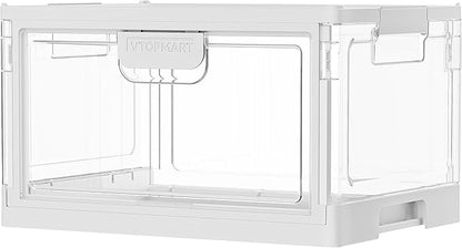 Vtopmart 1 Pack Clear Stackable Storage Bins with Lids 24QT, Foldable Storage Boxes with Doors Open Front, Plastic Closet Organizer for Craft, Toys, Pantry Organization
