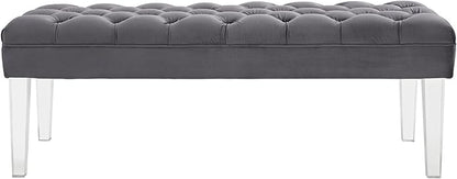 Modway Valet Tufted Button Performance Velvet Upholstered Bedroom Or Entryway Bench with Acrylic Legs in Gray