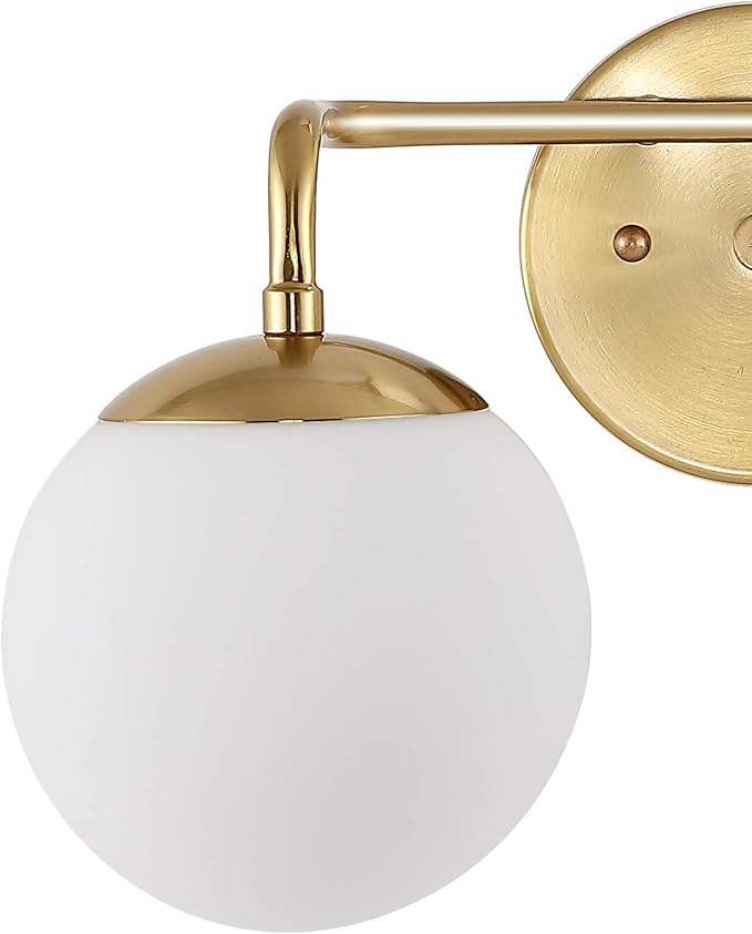 JONATHAN Y JYL3535A Louis Parisian Globe 15" 2-Light Metal/Frosted Glass Modern Contemporary LED Vanity Midcentury Glam 2700K LED 4W Bulbs Entryway Lobby Kitchen Bathroom Bedroom Hallway, Brass Gold