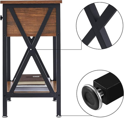 VECELO End Tables, Modern Nightstand with Drawer & Shelf, Night Stand for Bedroom Living Room,Industrial Metal Frame