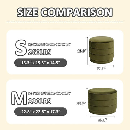 PINPLUS Round Velvet Ottoman Tray, Olive Green Upholstered Decorative Accent for Footstool or Coffee Table, Removable Serving Surface