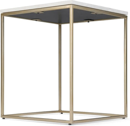 SIMPLIHOME Kline Modern 18 inch Wide Metal Accent Side Table in White, Gold for the Living Room and Bedroom