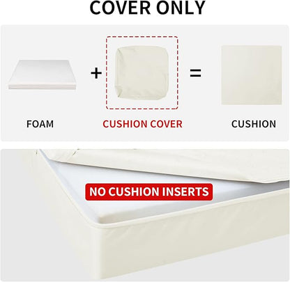 Easy-Going Waterproof Patio Cushion Covers 22x20x4 inch 4 Pack Replacement Non-Slip Outdoor Seat Cushion Slipcover with Zipper. Cream