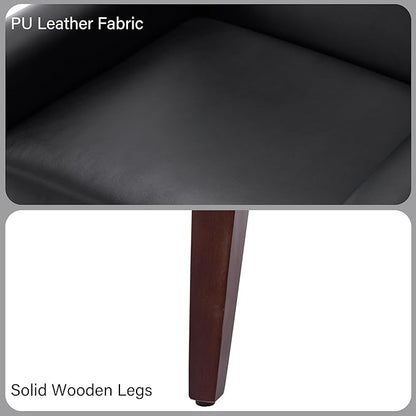 Accent Chair, Mid-Century Modern PU Leather Chairs with Arms for Living Room, Comfy Upholstered Club Single Sofa Armchair for Bedroom Waiting Room with Solid Wood Frame（Leather Black, Set of 1)