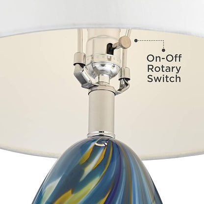 Possini Euro Design Pablo Modern Style Table Lamp with Clear Square Riser 28.5" Tall Multi Blue Art Glass White Drum Shade for Living Room Bedroom House Bedside Nightstand Home (Color May Vary)