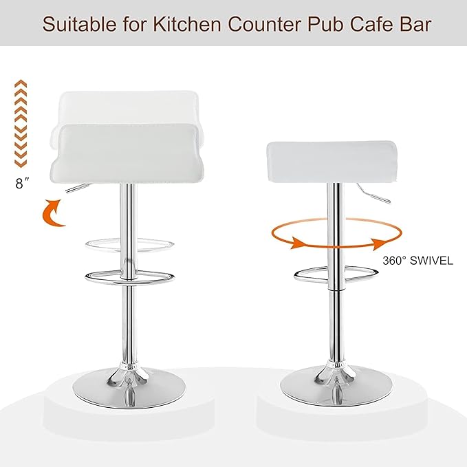 VECELO Bar Stools Set of 4, Armless Adjustable Swivel Barstools, Modern Backless Counter Height Stools for Kitchen, Island, Bar, Pearl White