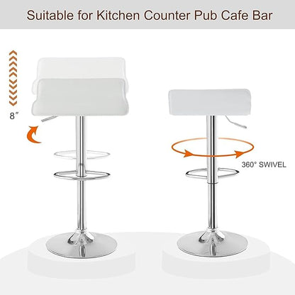 VECELO Bar Stools Set of 4, Armless Adjustable Swivel Barstools, Modern Backless Counter Height Stools for Kitchen, Island, Bar, Pearl White